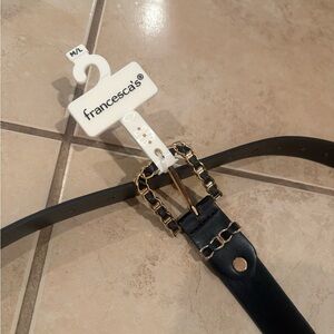 Francesca's Collections Black Belt with Gold Accents
